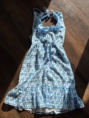 Lilly Pulitzer Blue and White Backless Halter Dress nwot size 4